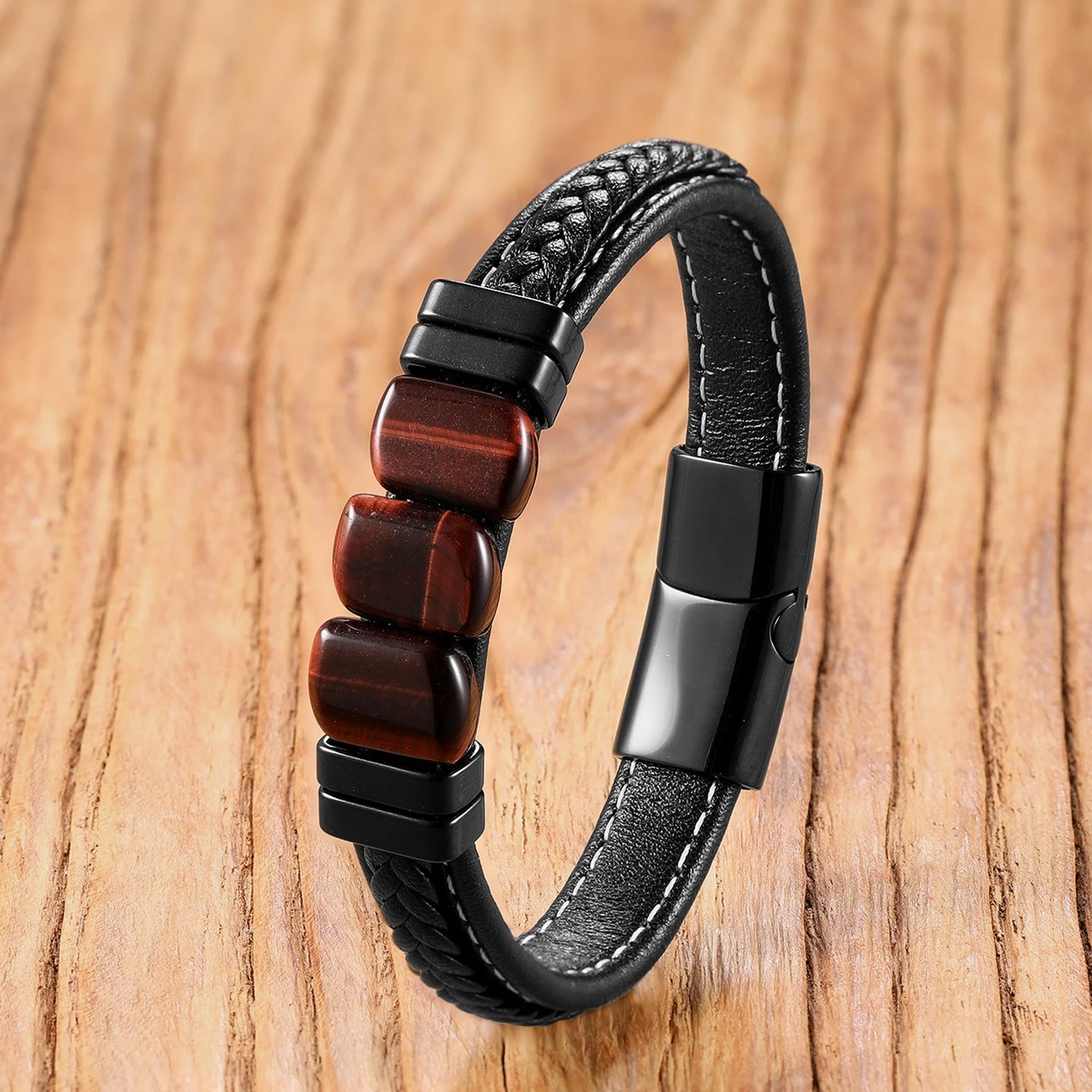 ๐ฎ Tiger Eye Chakra Bracelet โ Leather Energy Gift for Him - BuzzMart