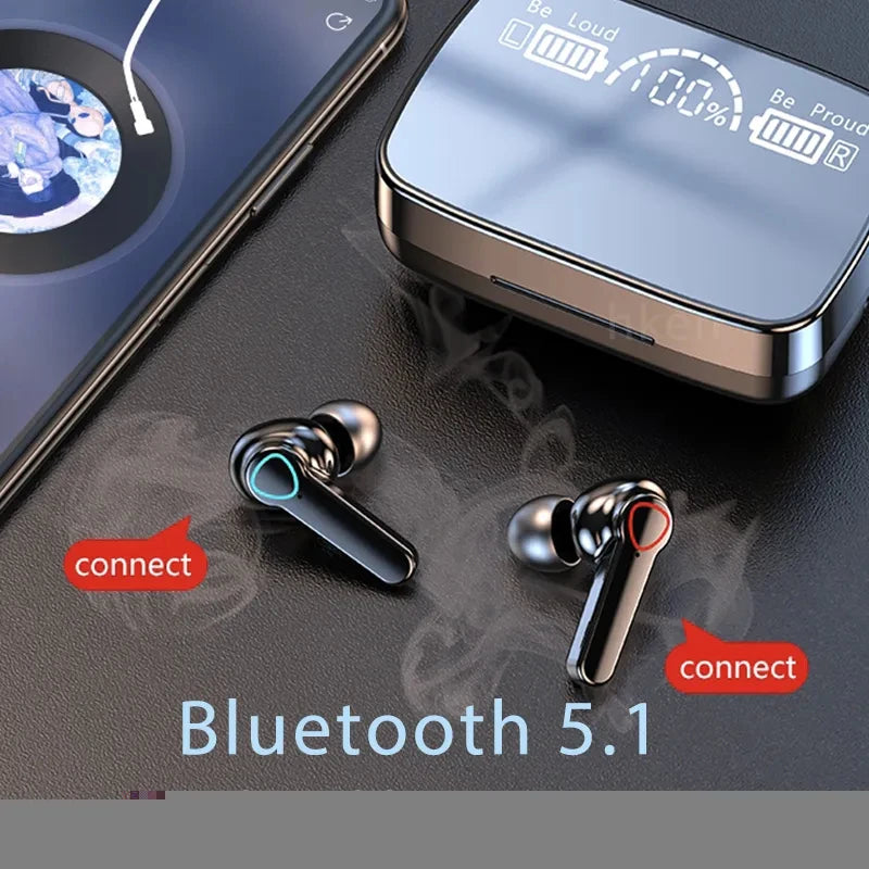 M19 Bluetooth Wireless Headset 5.3 Bluetooth Earphones IPX5 Waterproof Headsets with Mic HiFi Stereo Music Earbuds for All Phone - BuzzMart