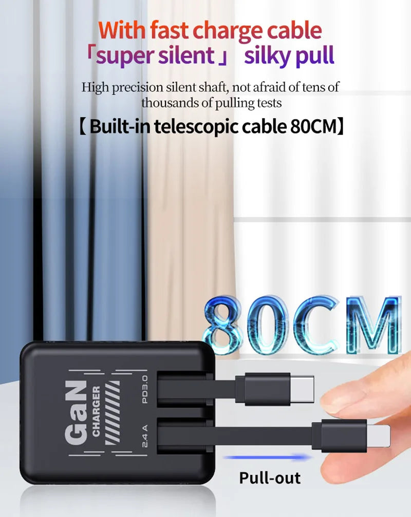 Sleek 120W GaN Charger with Retractable Cables β Fast! - BuzzMart