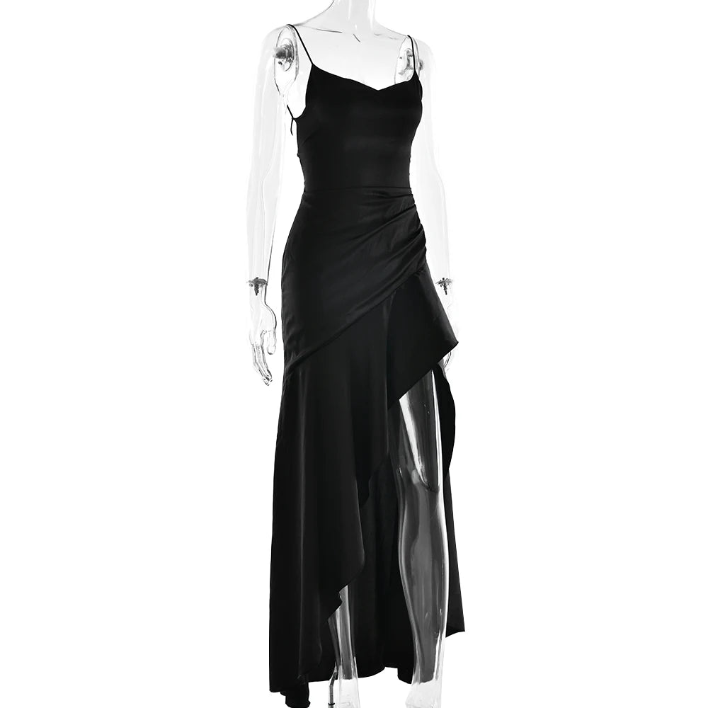 Sexy Satin Split Maxi Dress β Backless Holiday Glam Look - BuzzMart