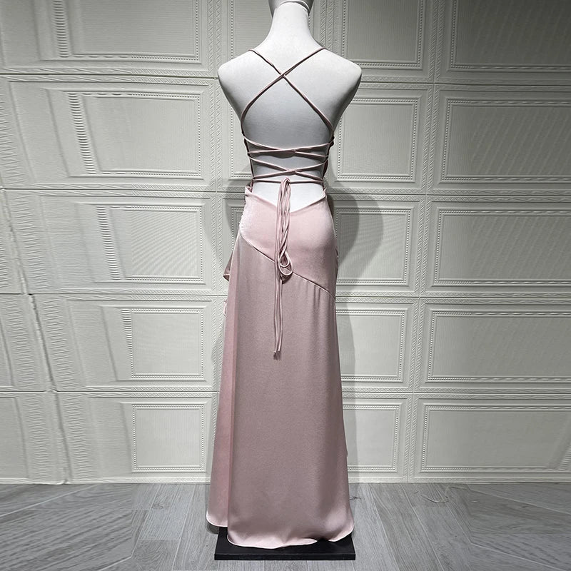 Luxury Satin Prom Gown – Off-Shoulder Elegant Halter Dress - BuzzMart