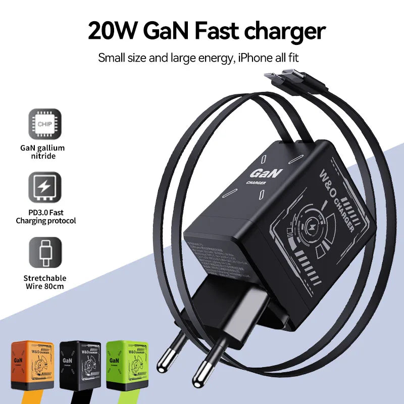 Trendy 20W GaN Fast Charger with Soft Silicone Cables - BuzzMart
