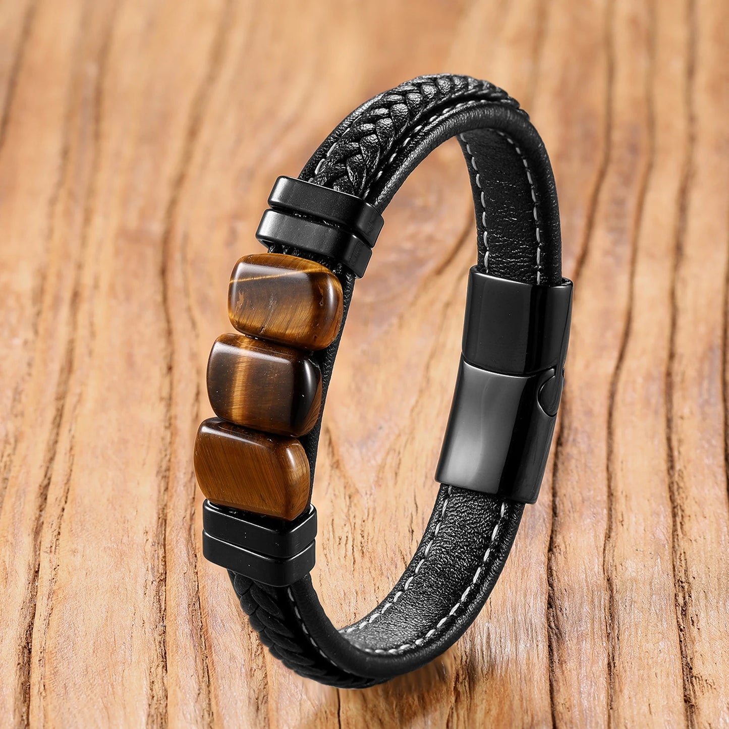 ๐ฎ Tiger Eye Chakra Bracelet โ Leather Energy Gift for Him - BuzzMart