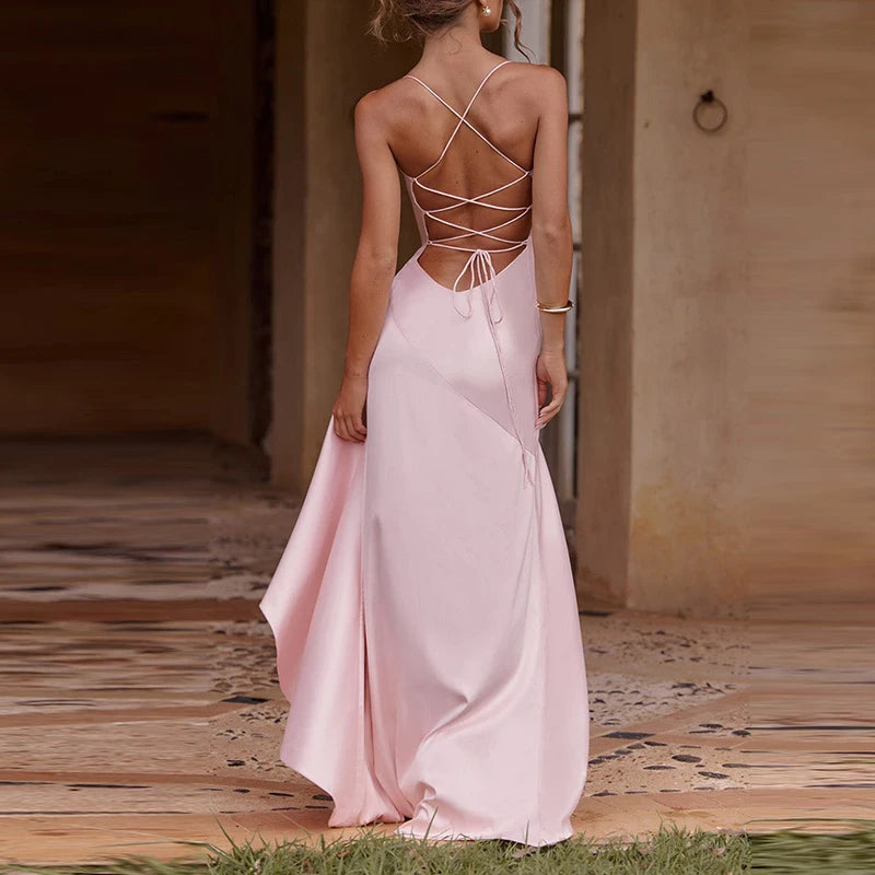 Luxury Satin Prom Gown – Off-Shoulder Elegant Halter Dress - BuzzMart