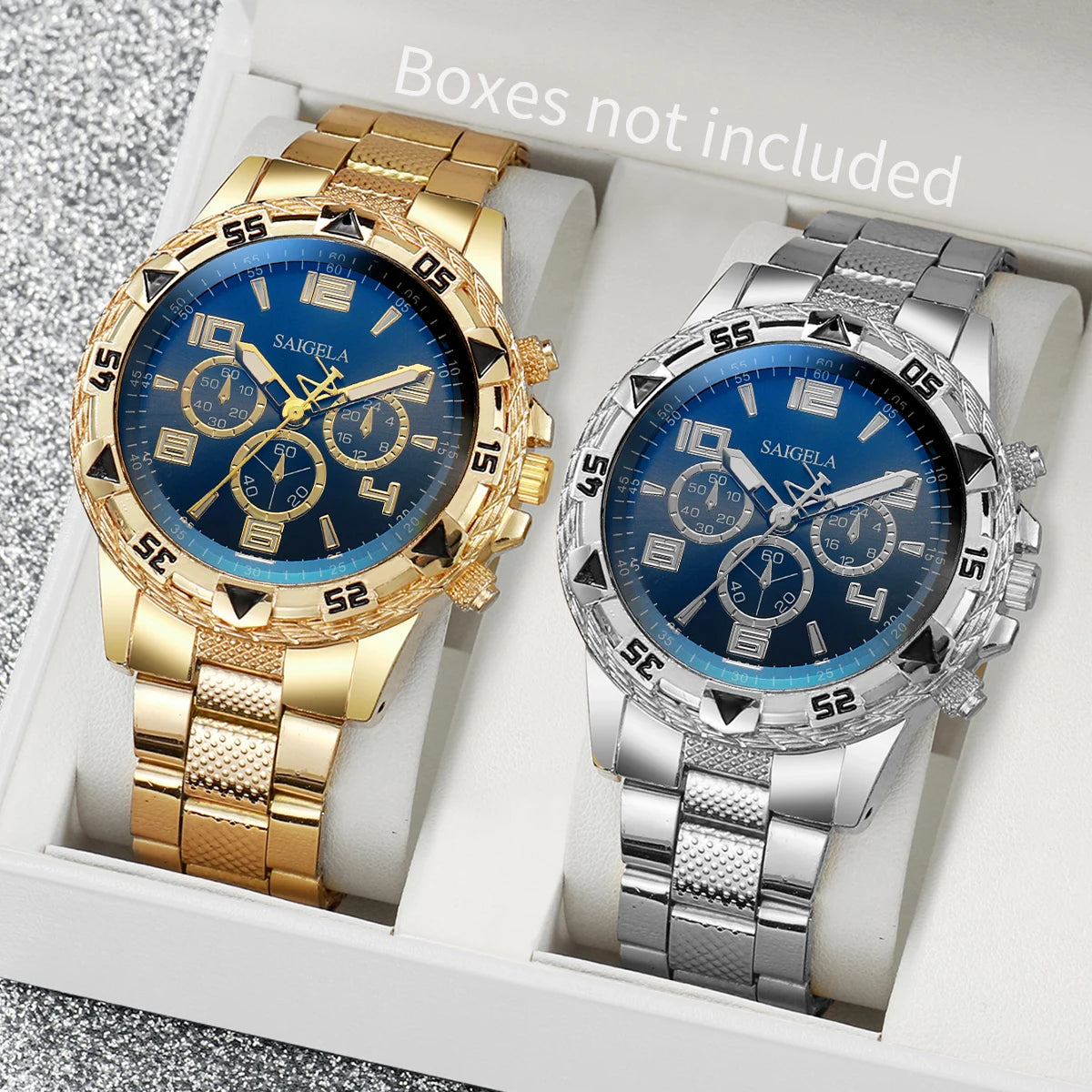 2pcs/set Men Business Watches Fashion Arabic Dial Steel Band Male's Quartz Watch Set (Without Box) - BuzzMart