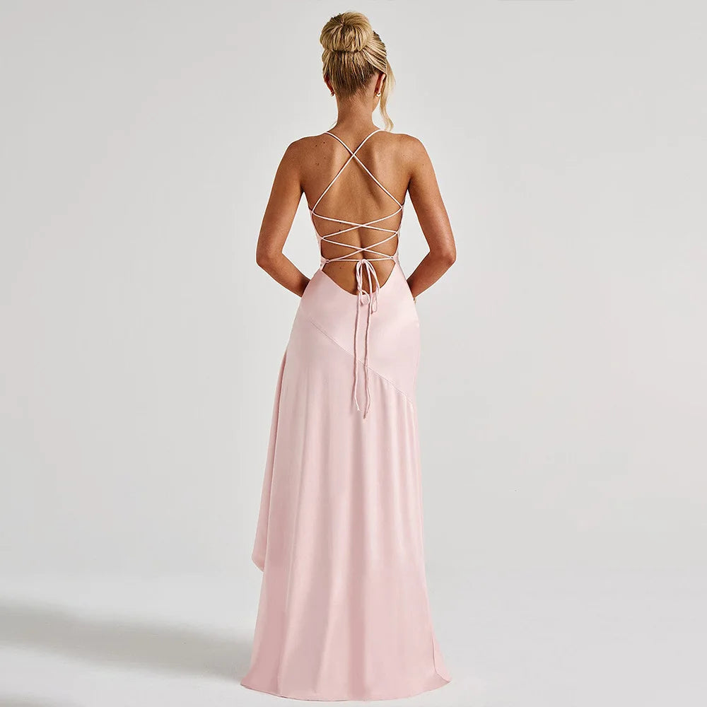 Elegant Satin Ruffle Slit Dress β Trendy Summer Club-wear - BuzzMart
