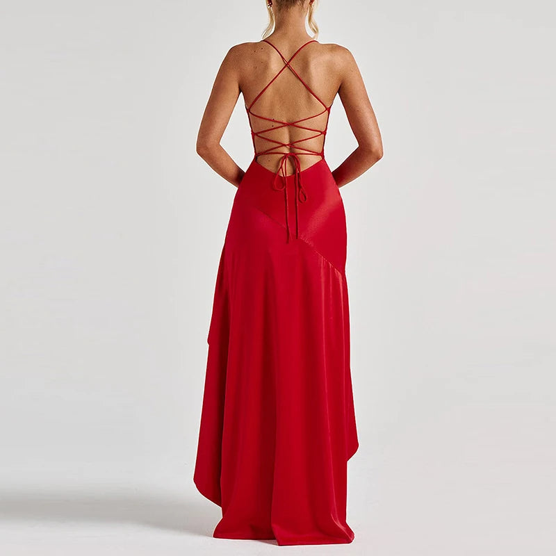 Luxury Satin Prom Gown – Off-Shoulder Elegant Halter Dress - BuzzMart