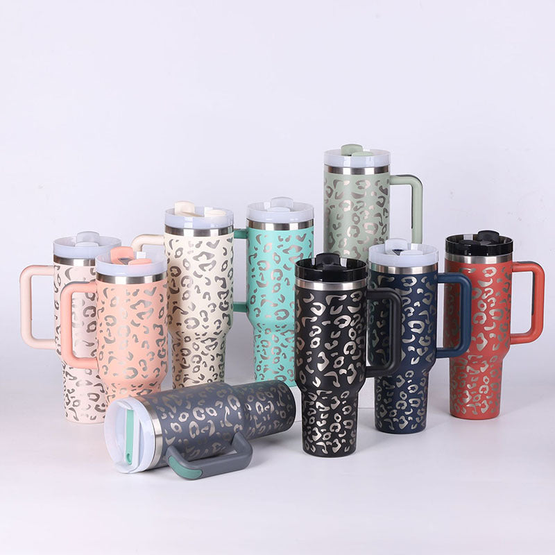 40 Oz Tumbler With Handle Straw Insulated, Stainless Steel Spill Proof Vacuum Coffee Cup Tumbler With Lid Tapered Mug Gifts For Valentine Lover Suitable For Car Gym Office Travel - BuzzMart