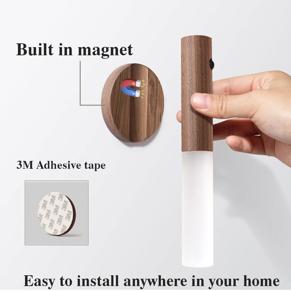 Auto LED USB Magnetic Wood Wireless Night Light Corridors Porch Lights PIR Motion Sensor Wall Light Cabinet Lamp - BuzzMart