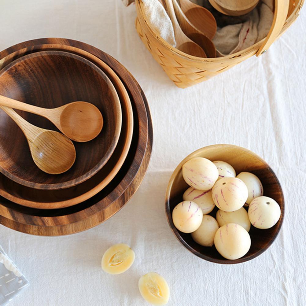 Kitchen Natural Wooden Bowl Household Fruit Bowl Salad Bowl For Home Restaurant Food Container Wooden Utensils Note The Size Hot - BuzzMart