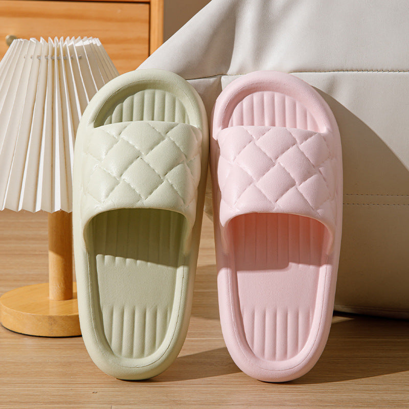 New Rhombus Home Slippers Summer Non-slip Floor Bathroom Slipper Lightweight Simple House Shoes For Women Men - BuzzMart