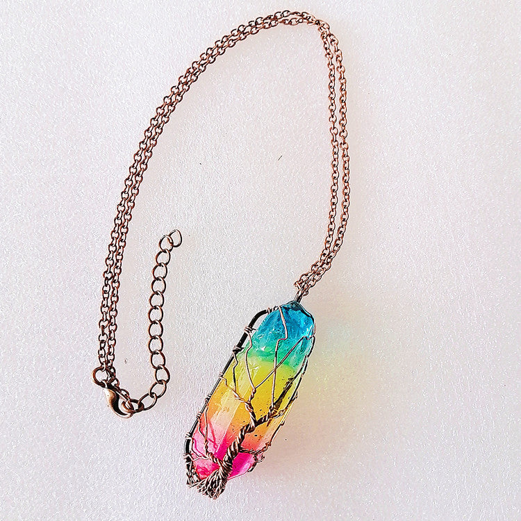 Hot Selling Stone Crystal Pillar Tree Of Life Pendant Ins Fashion Necklace - BuzzMart