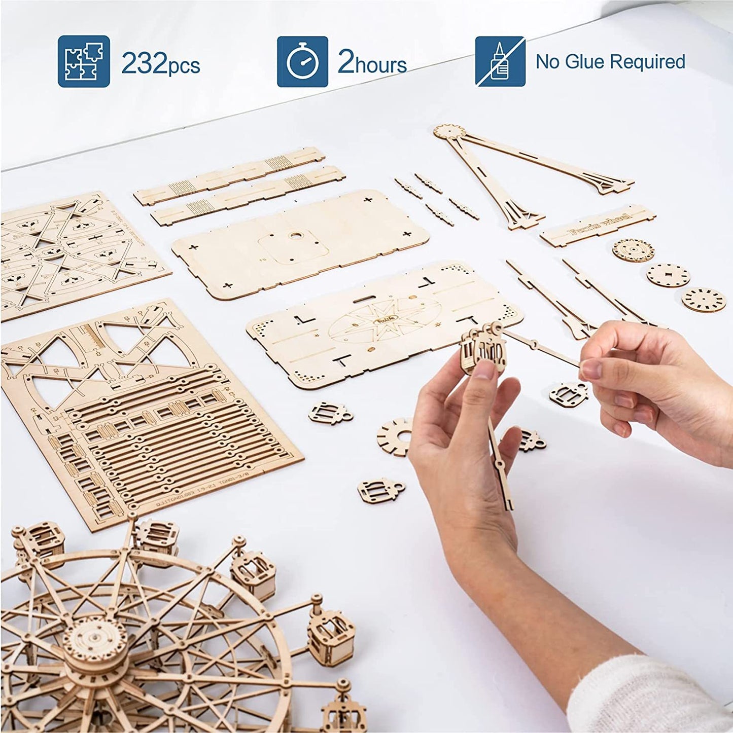 Robotime DIY Wooden Rotatable Ferris Wheel Model With Playing Music Toys For Children Birthday TGN01 - BuzzMart