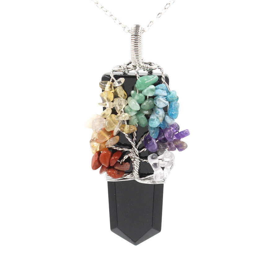 Crystal Column Tree Of Life Winding Pendant Necklace - BuzzMart