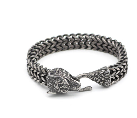 Black Wolf Head Bracelet – Bold Men’s Steel Cuban Chain - BuzzMart