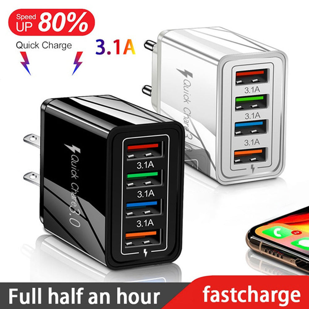 USB Charger Quick Charge 3.0 4 Phone Adapter For Tablet Portable Wall Mobile Charger Fast Charger - BuzzMart