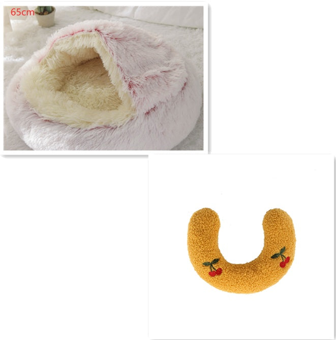 2 In 1 Dog And Cat Bed Pet Winter Bed Round Plush Warm Bed House Soft Long Plush Pets Bed Pet Products - BuzzMart