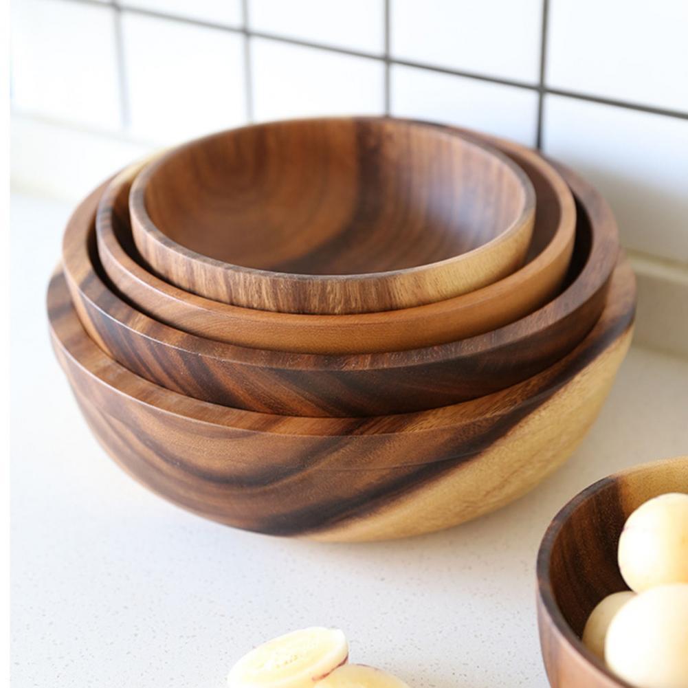Kitchen Natural Wooden Bowl Household Fruit Bowl Salad Bowl For Home Restaurant Food Container Wooden Utensils Note The Size Hot - BuzzMart