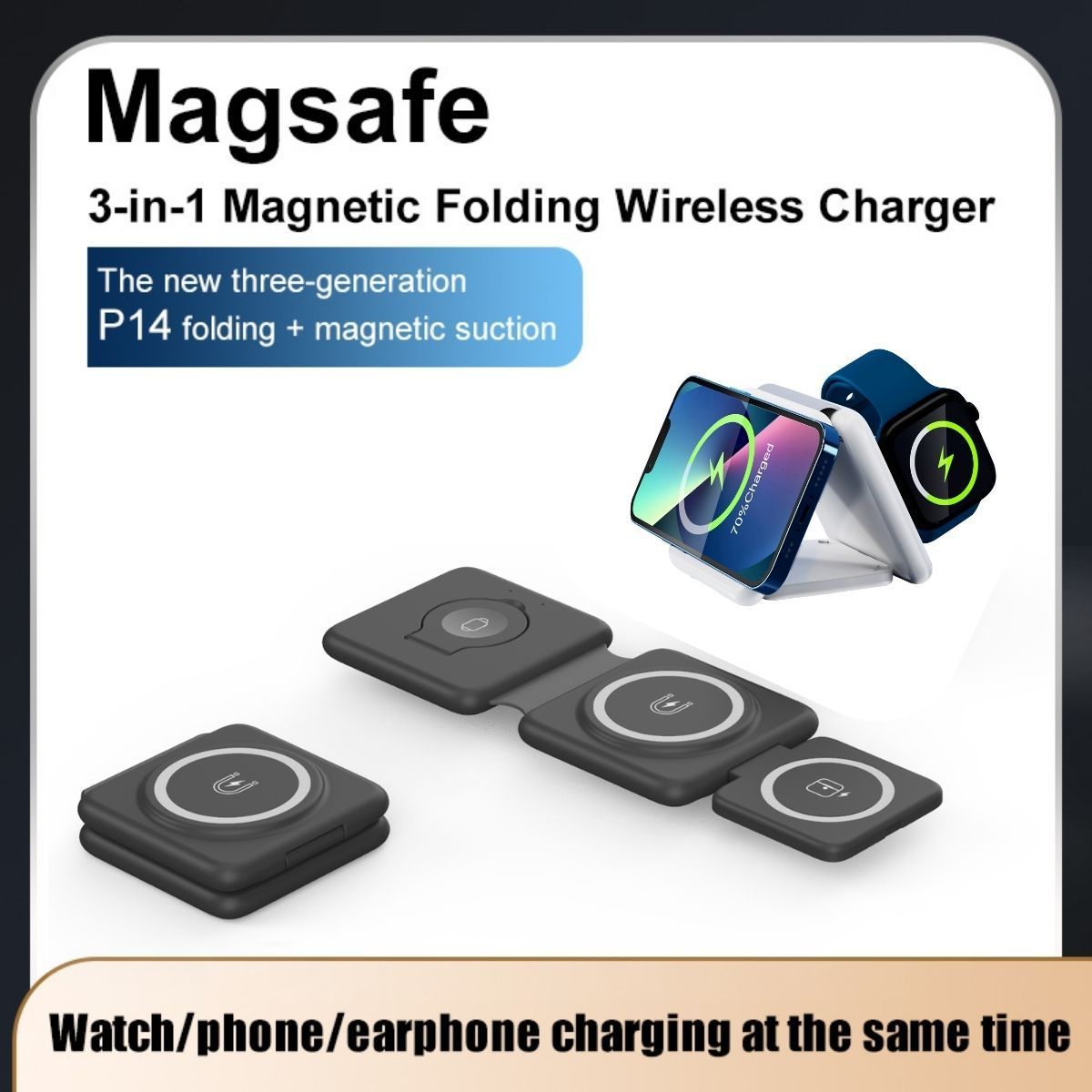 Folding Magnetic Suction Wireless Charger 3-in-1 - BuzzMart