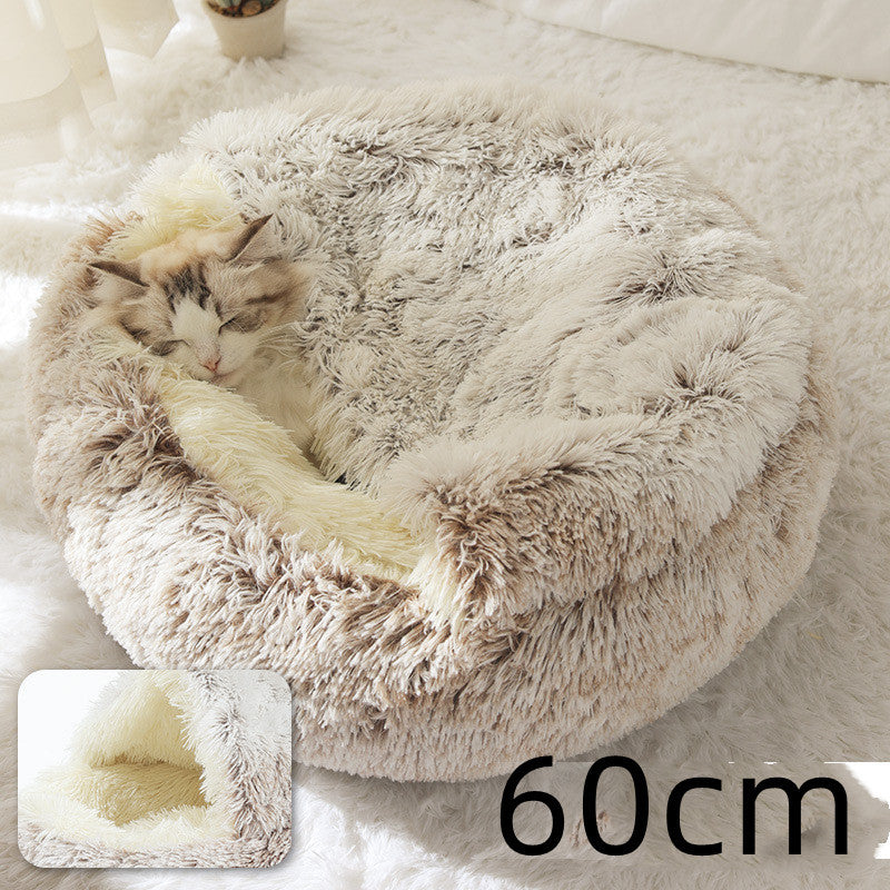 2 In 1 Dog And Cat Bed Pet Winter Bed Round Plush Warm Bed House Soft Long Plush Pets Bed Pet Products - BuzzMart