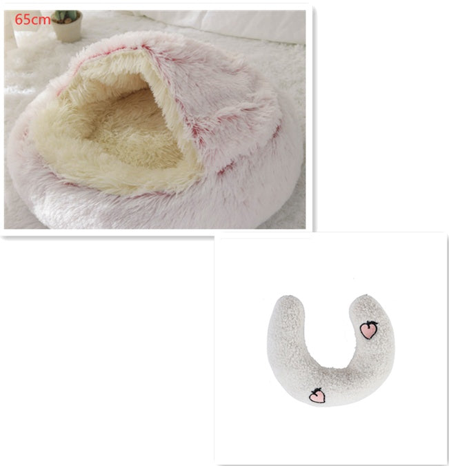 2 In 1 Dog And Cat Bed Pet Winter Bed Round Plush Warm Bed House Soft Long Plush Pets Bed Pet Products - BuzzMart