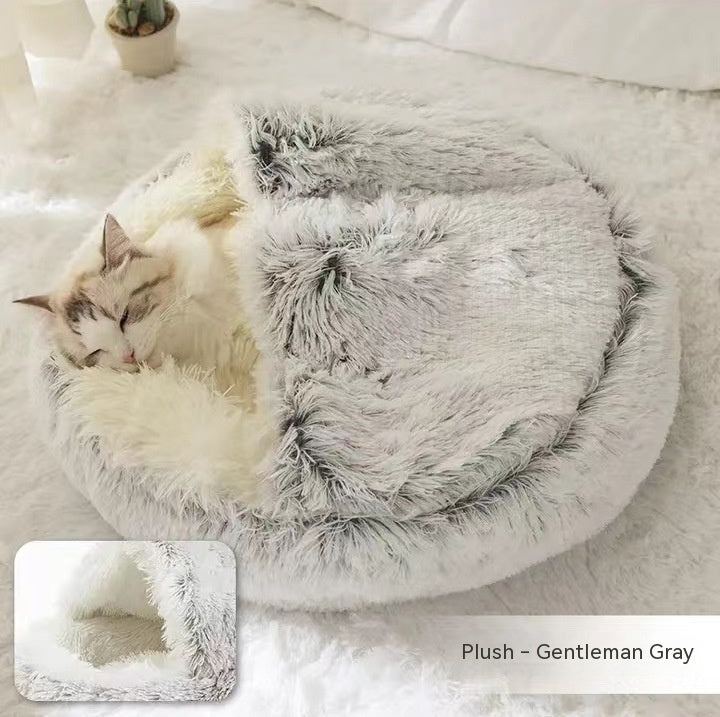 2 In 1 Dog And Cat Bed Pet Winter Bed Round Plush Warm Bed House Soft Long Plush Pets Bed Pet Products - BuzzMart