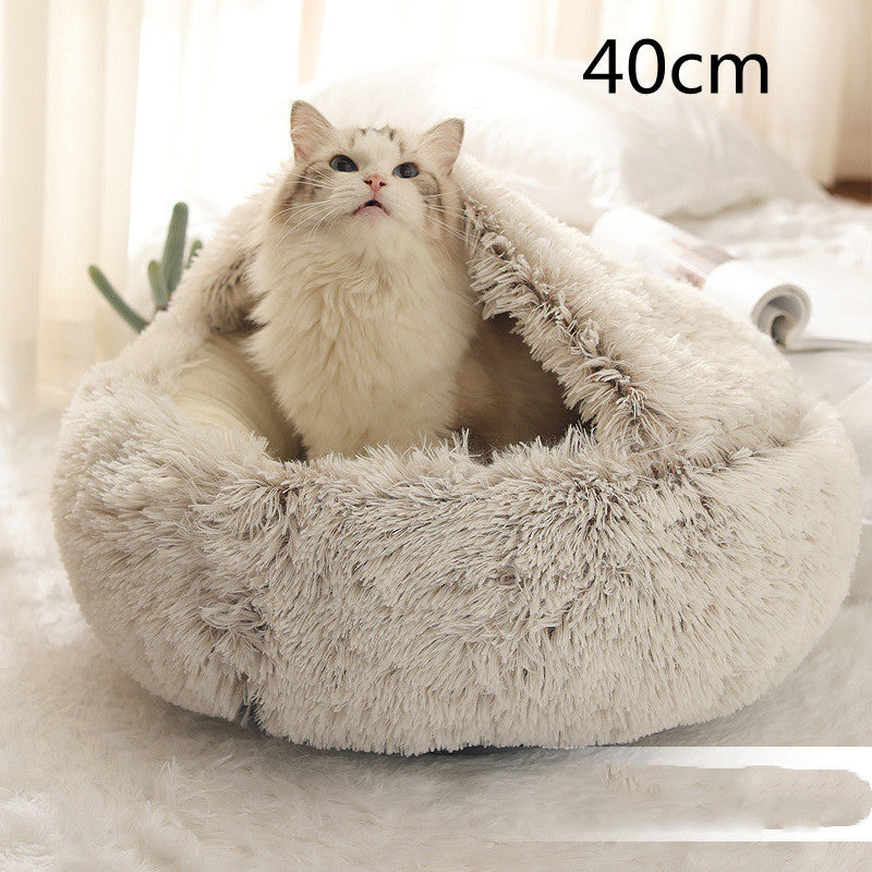 2 In 1 Dog And Cat Bed Pet Winter Bed Round Plush Warm Bed House Soft Long Plush Pets Bed Pet Products - BuzzMart