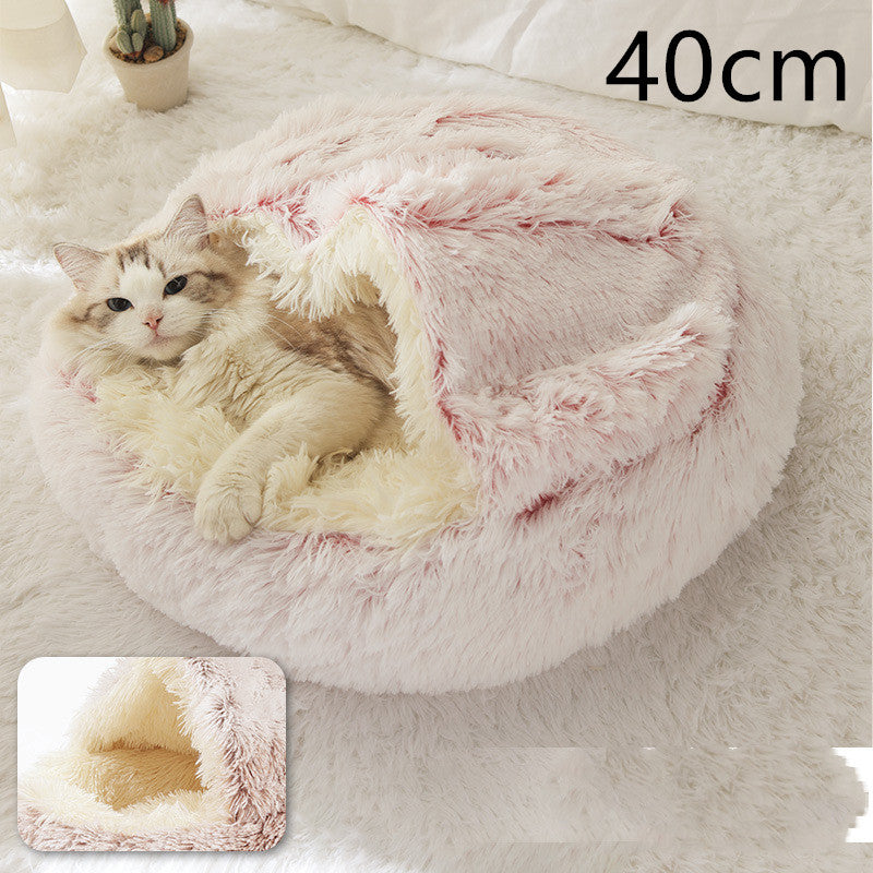 2 In 1 Dog And Cat Bed Pet Winter Bed Round Plush Warm Bed House Soft Long Plush Pets Bed Pet Products - BuzzMart