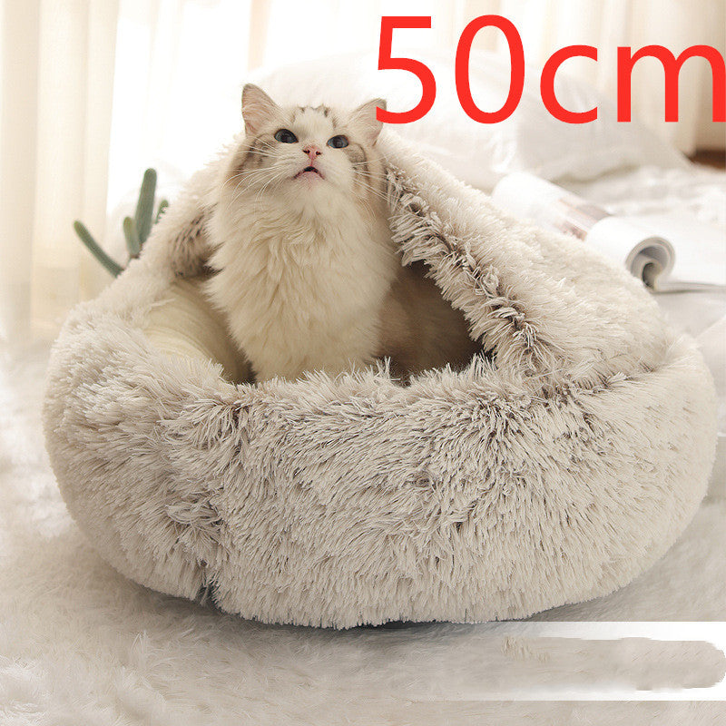 2 In 1 Dog And Cat Bed Pet Winter Bed Round Plush Warm Bed House Soft Long Plush Pets Bed Pet Products - BuzzMart
