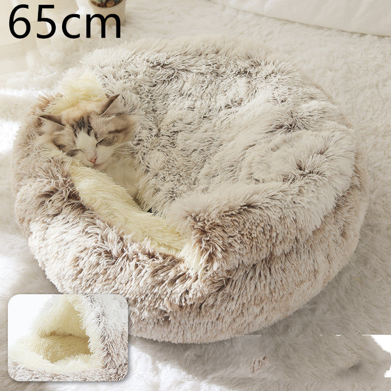 2 In 1 Dog And Cat Bed Pet Winter Bed Round Plush Warm Bed House Soft Long Plush Pets Bed Pet Products - BuzzMart