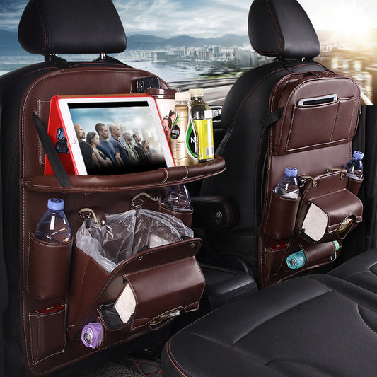 PU Leather Car Storage Bag Multifunction Seat Back Tray Hanging Bag Waterproof Car Organizer Automotive Interior Accessories - BuzzMart