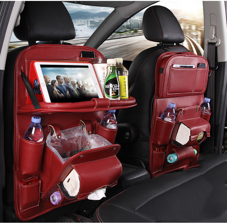 PU Leather Car Storage Bag Multifunction Seat Back Tray Hanging Bag Waterproof Car Organizer Automotive Interior Accessories - BuzzMart