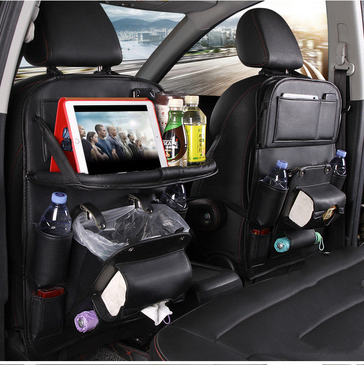PU Leather Car Storage Bag Multifunction Seat Back Tray Hanging Bag Waterproof Car Organizer Automotive Interior Accessories - BuzzMart