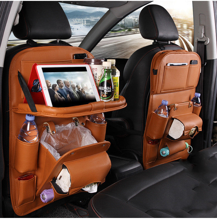 PU Leather Car Storage Bag Multifunction Seat Back Tray Hanging Bag Waterproof Car Organizer Automotive Interior Accessories - BuzzMart