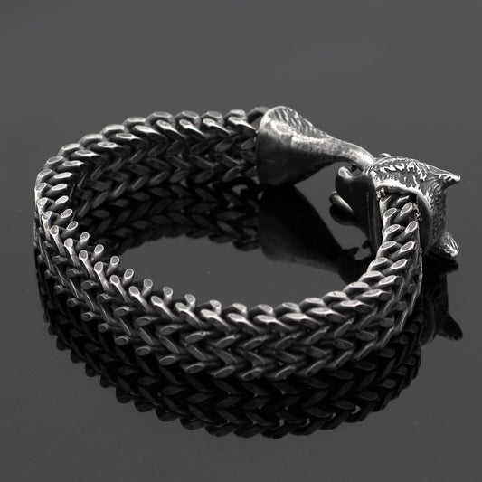 Black Wolf Head Bracelet – Bold Men’s Steel Cuban Chain - BuzzMart