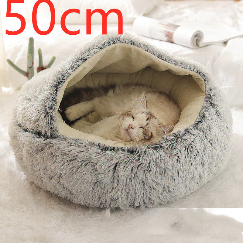 2 In 1 Dog And Cat Bed Pet Winter Bed Round Plush Warm Bed House Soft Long Plush Pets Bed Pet Products - BuzzMart