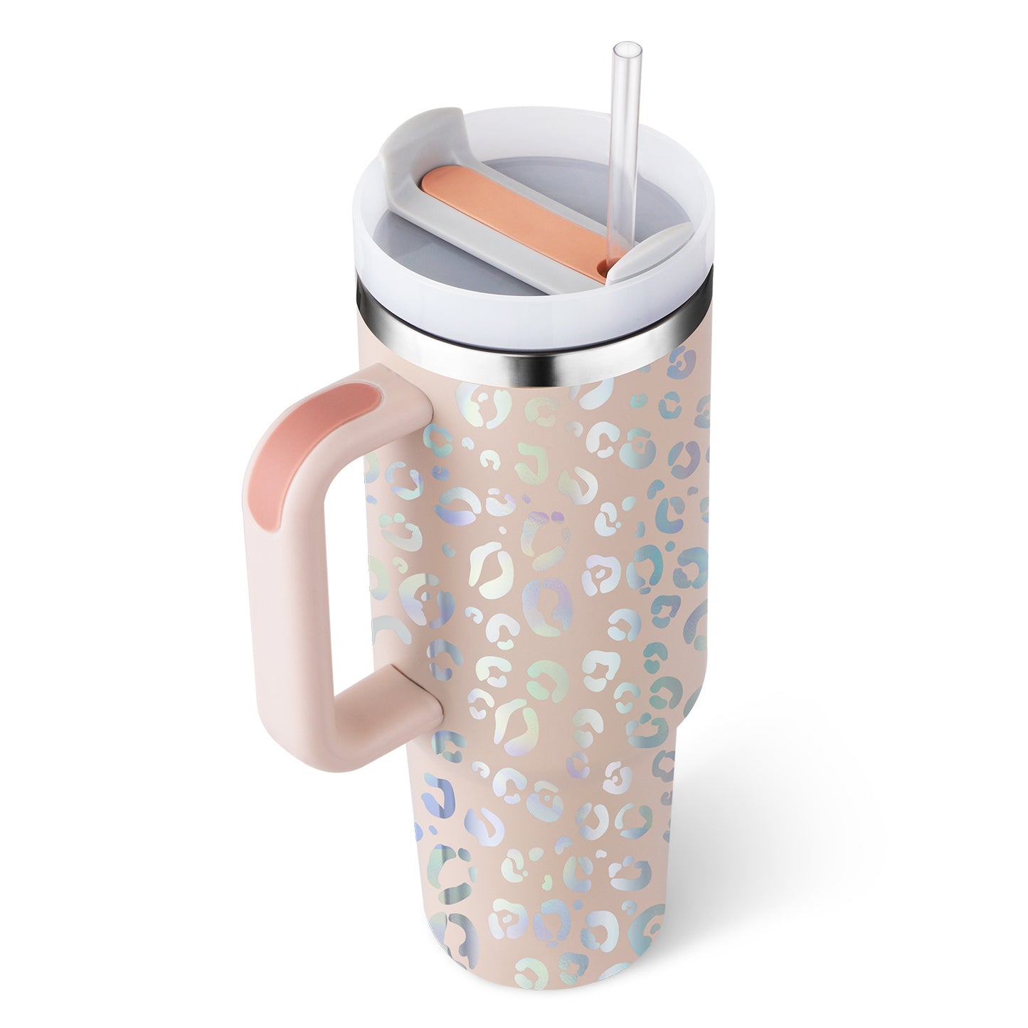 40 Oz Tumbler With Handle Straw Insulated, Stainless Steel Spill Proof Vacuum Coffee Cup Tumbler With Lid Tapered Mug Gifts For Valentine Lover Suitable For Car Gym Office Travel - BuzzMart