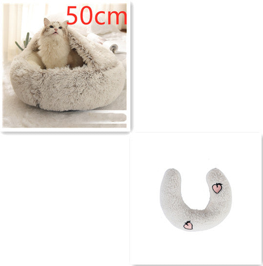 2 In 1 Dog And Cat Bed Pet Winter Bed Round Plush Warm Bed House Soft Long Plush Pets Bed Pet Products - BuzzMart