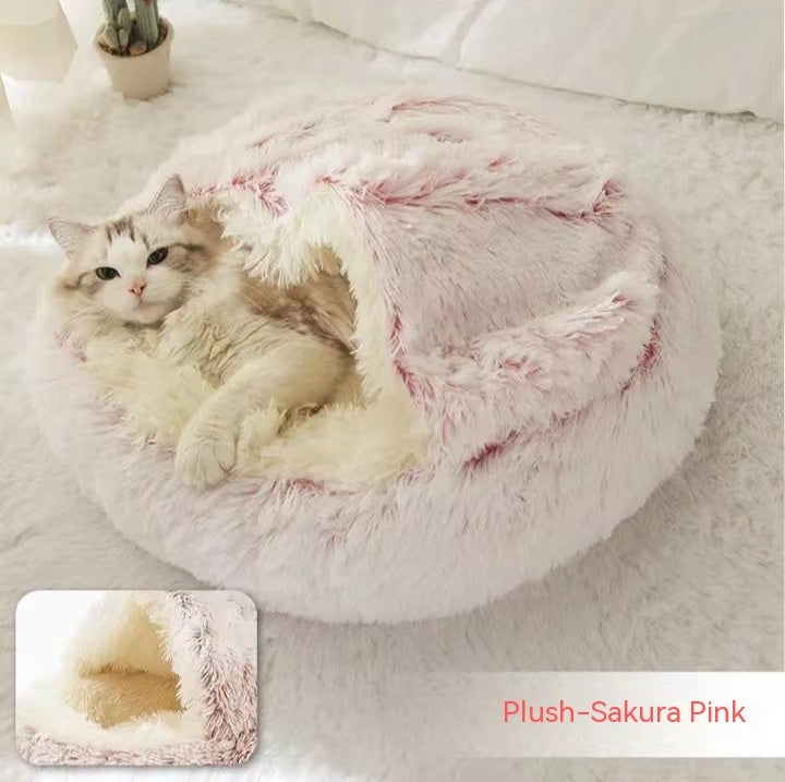 2 In 1 Dog And Cat Bed Pet Winter Bed Round Plush Warm Bed House Soft Long Plush Pets Bed Pet Products - BuzzMart