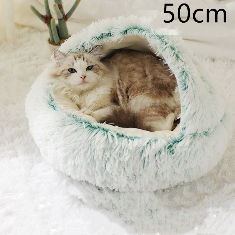 2 In 1 Dog And Cat Bed Pet Winter Bed Round Plush Warm Bed House Soft Long Plush Pets Bed Pet Products - BuzzMart