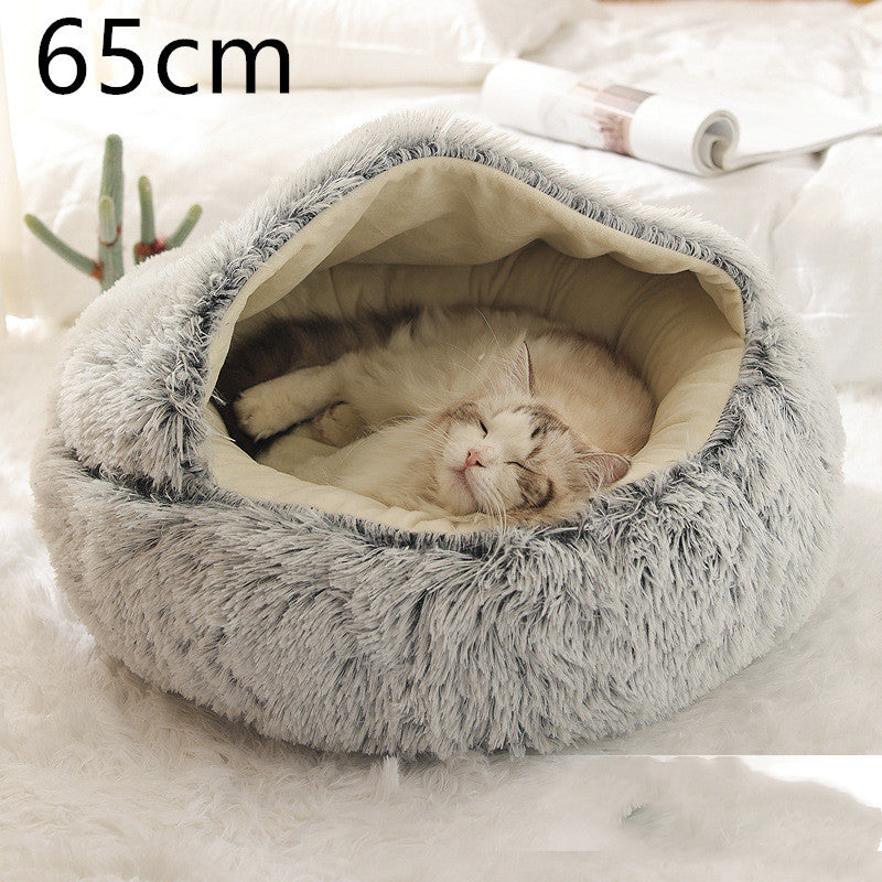 2 In 1 Dog And Cat Bed Pet Winter Bed Round Plush Warm Bed House Soft Long Plush Pets Bed Pet Products - BuzzMart