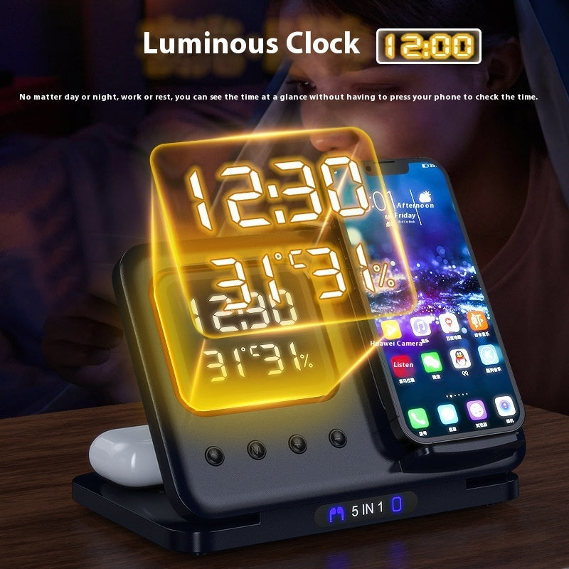 15W Wireless Chargers Stand 5 In1 LED Digital Alarm Clock Fast Charging Dock Station - BuzzMart