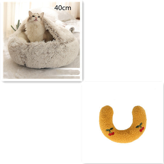 2 In 1 Dog And Cat Bed Pet Winter Bed Round Plush Warm Bed House Soft Long Plush Pets Bed Pet Products - BuzzMart