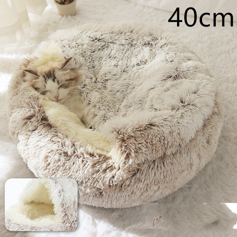 2 In 1 Dog And Cat Bed Pet Winter Bed Round Plush Warm Bed House Soft Long Plush Pets Bed Pet Products - BuzzMart