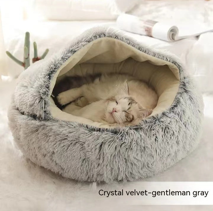2 In 1 Dog And Cat Bed Pet Winter Bed Round Plush Warm Bed House Soft Long Plush Pets Bed Pet Products - BuzzMart