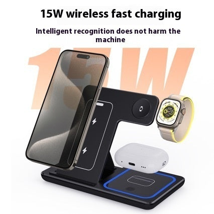 15W 3 In 1 LED Fast Wireless Charger Stand Foldable Charging Station For Smart Phone 15 14 13 12 11 IWatch 9 8 7 6 5 Airpods Pro - BuzzMart