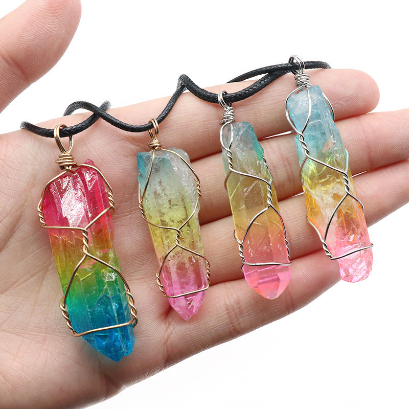 Hot Selling Stone Crystal Pillar Tree Of Life Pendant Ins Fashion Necklace - BuzzMart