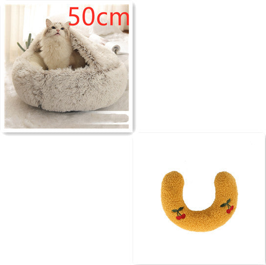 2 In 1 Dog And Cat Bed Pet Winter Bed Round Plush Warm Bed House Soft Long Plush Pets Bed Pet Products - BuzzMart
