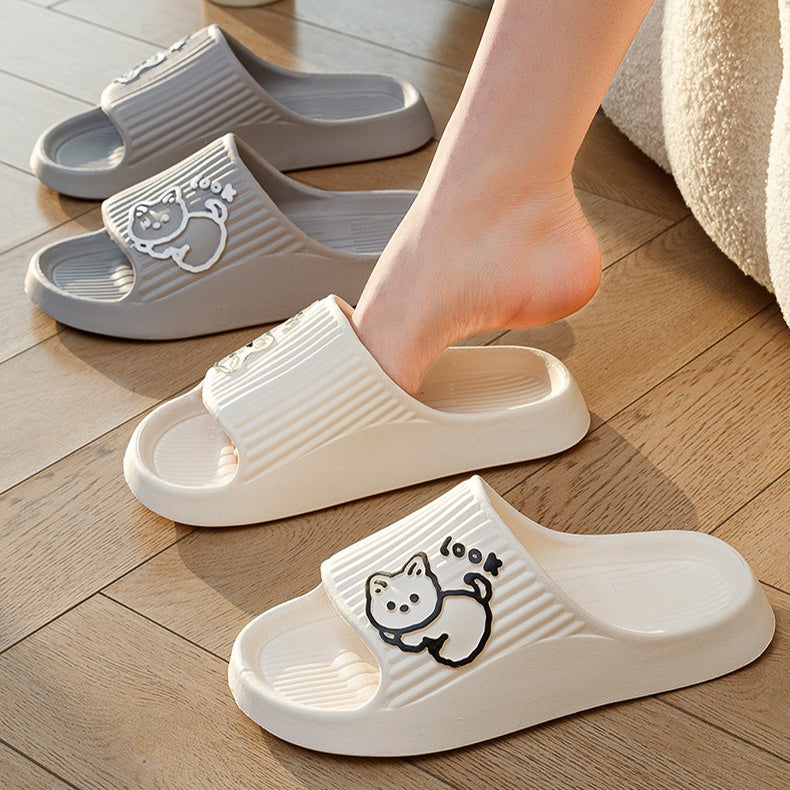 Cute Cat Slippers Summer Women Home Shoes Bath Thick Platform Non-Slip Slides Indoor Outdoor - BuzzMart