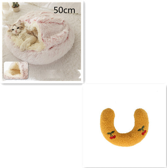 2 In 1 Dog And Cat Bed Pet Winter Bed Round Plush Warm Bed House Soft Long Plush Pets Bed Pet Products - BuzzMart